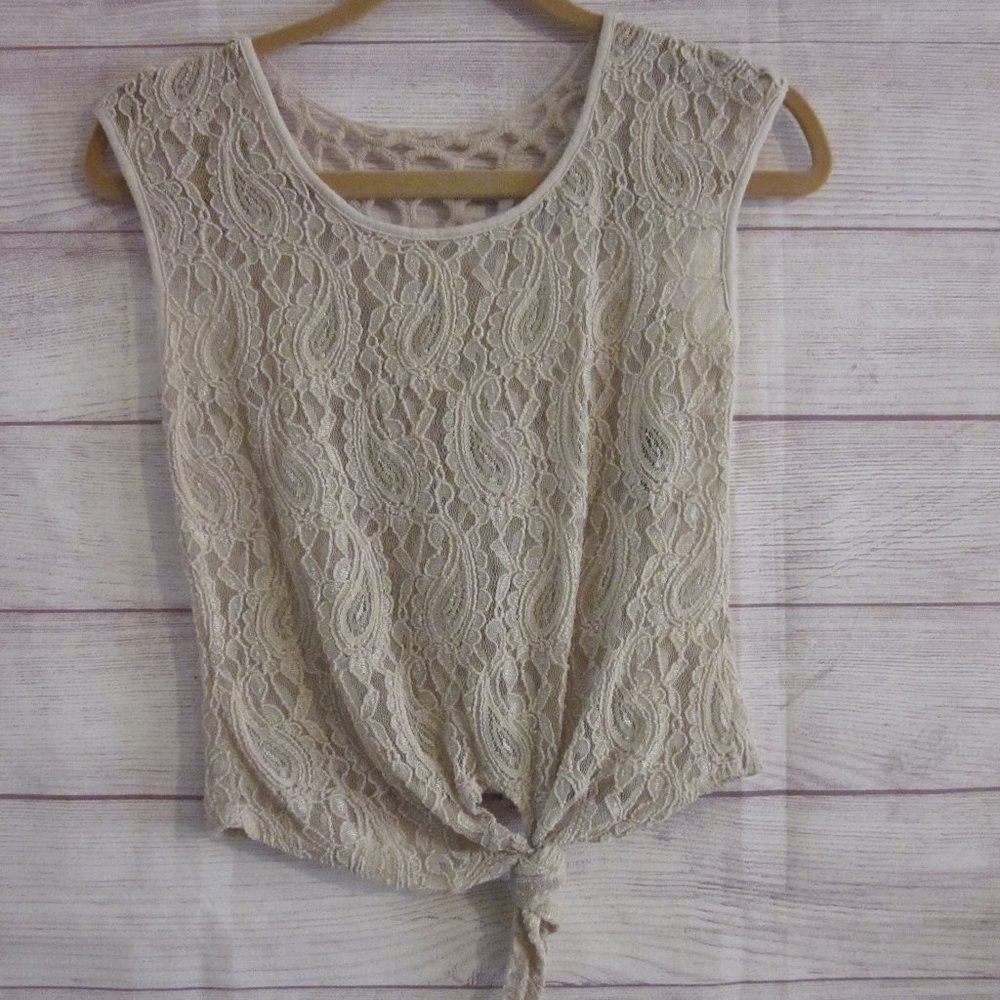 Cantata USA Women's Size XSmall Crochet Lace Tank Top Shirt Cream Flower Pit to